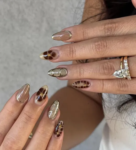 Glossy Brown with Gold Outlines